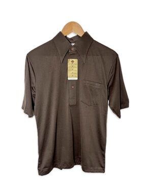 NWT Retro Lilly Daché Vintage Short Sleeve Polo Shirt Brown Camp Collar 70s